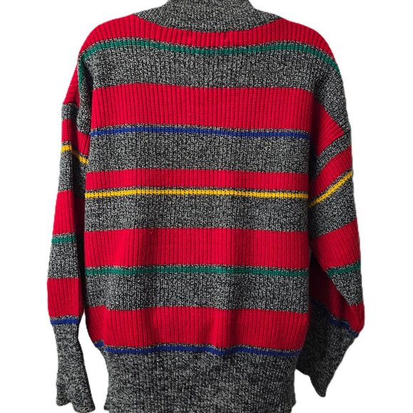 Gitano Wrap Neck Ski Sweater M Women Pullover Preppy Boxy Red Stripe Vintage 80s - Picture 3 of 6